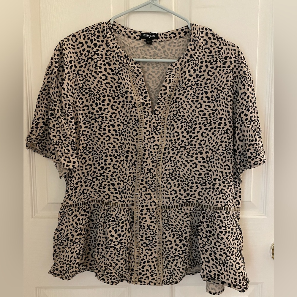 Express Leopard Peplum Blouse